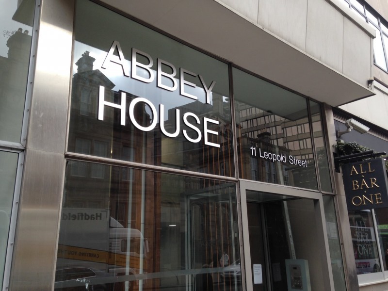 Abbey House sign, stainless steel letters